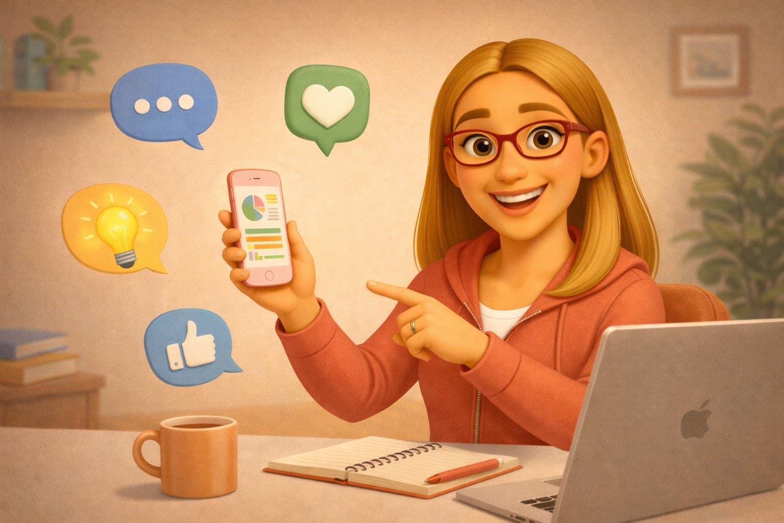 Illustration de Maëlisse montrant les statistiques de ses contenus sur son téléphone