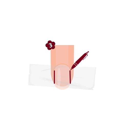 Illustration montrant l'étape 3 de la prise de mesure d'un ongle