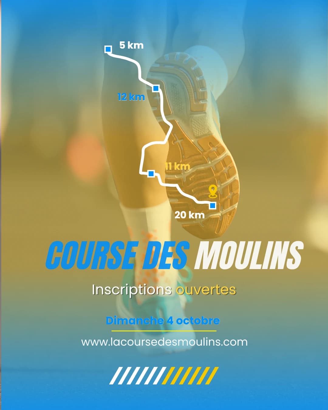 Affiche de la Course des Moulins avec le parcours et les distances