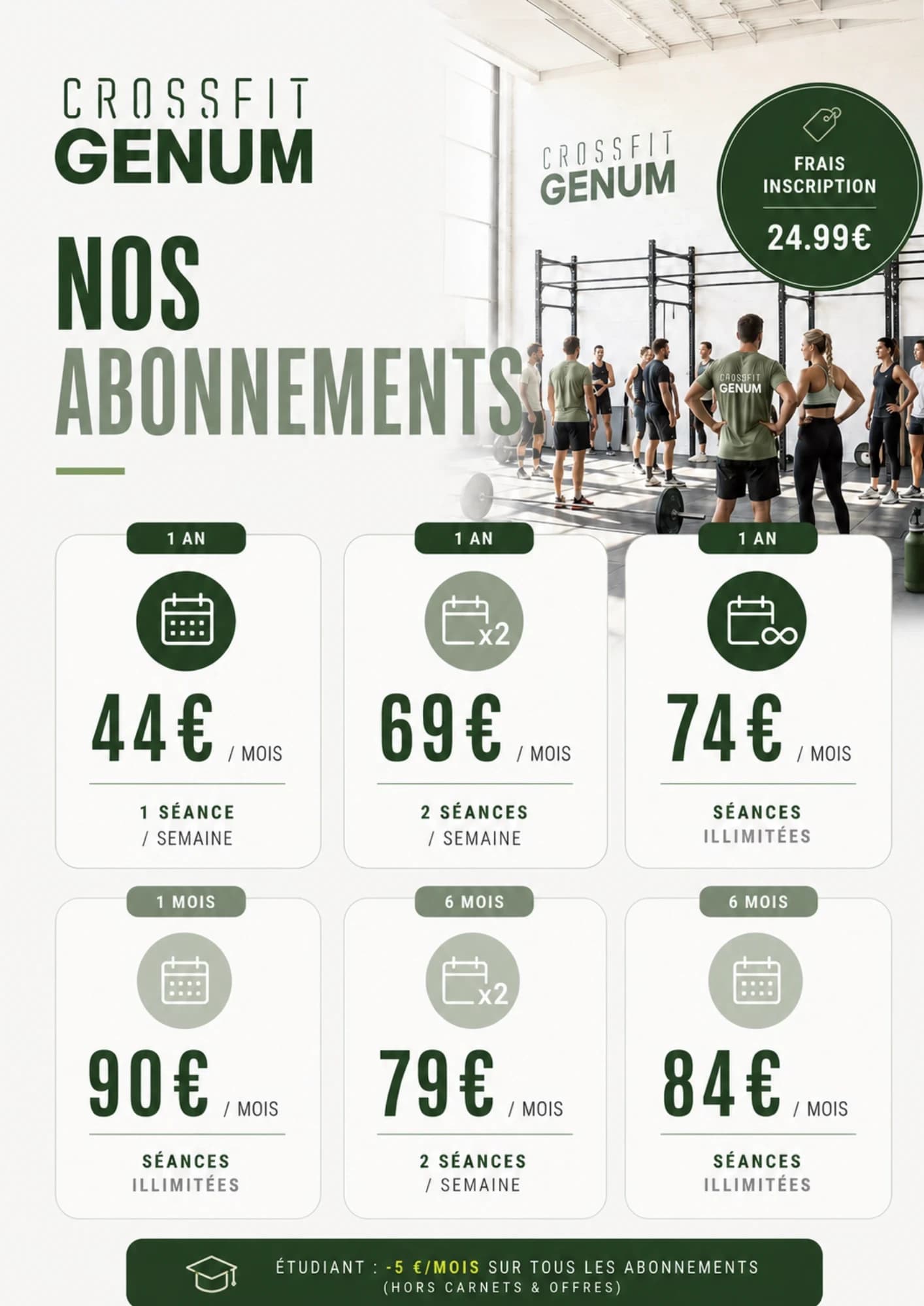 Affiche des abonnements CrossFit Genum pour le comptoir
